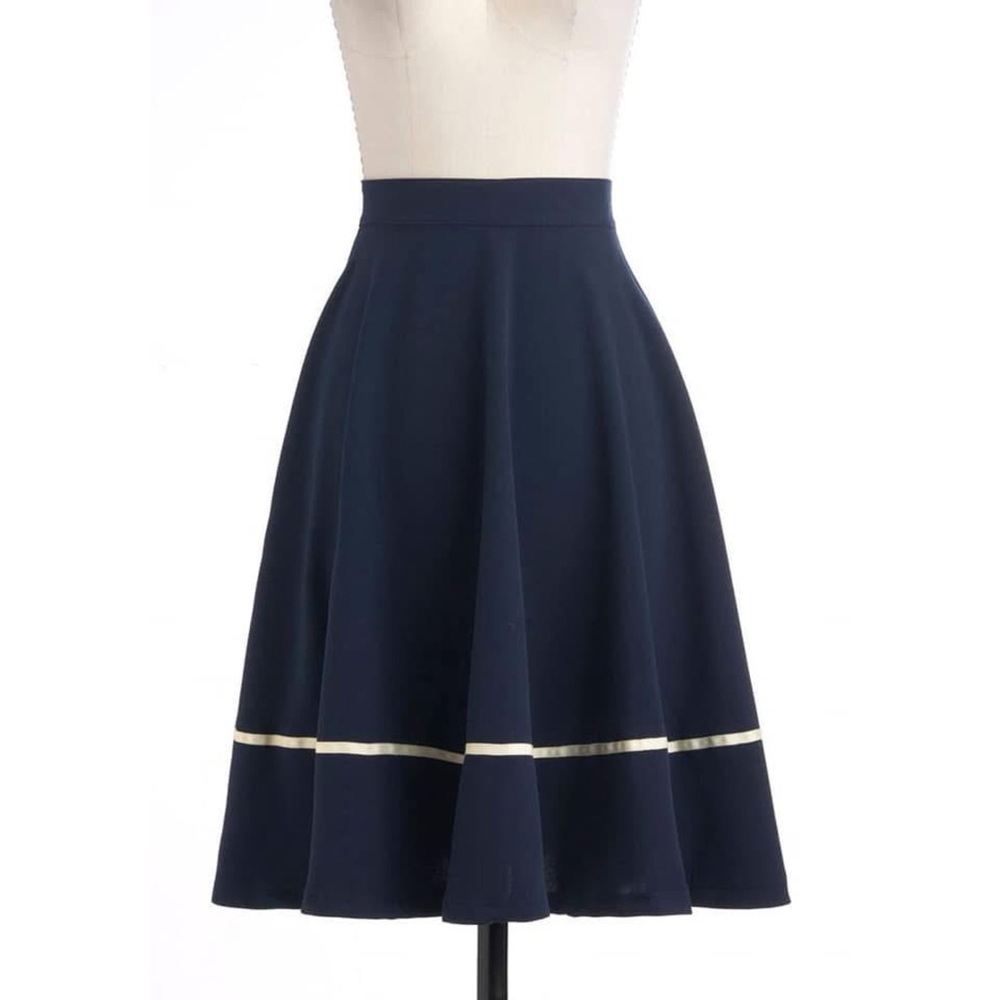 Rock Steady Navy A-Lined Skirt with Piping